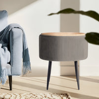 Side Table Storage Ottoman - Velvet Padded Stool Vanity Footstool CLEO GREY