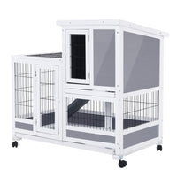 Rabbit Hutch Chicken Coop with Wheels 96.5 x 56 x 90.5cm 2 Storey Pet Cage Run HOPKINS