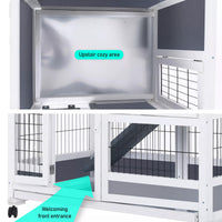 Rabbit Hutch Chicken Coop with Wheels 96.5 x 56 x 90.5cm 2 Storey Pet Cage Run HOPKINS