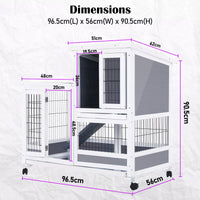 Rabbit Hutch Chicken Coop with Wheels 96.5 x 56 x 90.5cm 2 Storey Pet Cage Run HOPKINS