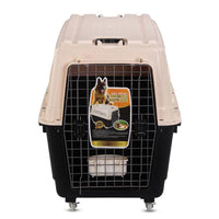 XXXL Plastic Pet Dog Carrier Transport Cat Cage With Wheels Tray & Bowl