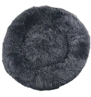 Large Round Calming Plush Cat Dog Bed Large Comfy Puppy Fluffy Bedding Dark Grey