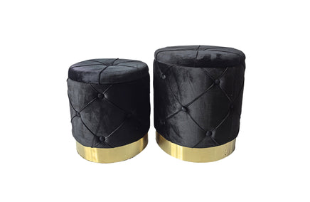 Amy Storage Foot Stools Set of 2 - Black / Gold