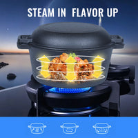 26cm 2-in-1 Cast Iron Dutch Oven & Skillet Set  Pre-Seasoned Dual-Use Pot with Lid Fry Pan, Durable & Versatile Cookware