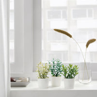 3 Pack of Artificial Herb Potted Plants in White Plastic 5cm Pot Interior Decoration