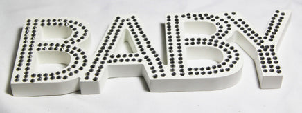 White Baby Nursery 30cm Sign Plaque Plate with Diamantes Newborn Gift Homeware Bedroom Decoration Wall Art