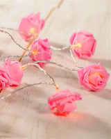 50 Pink Rose 3D Fairy Lights 5M LONG String, Battery (AA) Indoor & Outdoor Decorations Wedding Valentines Romantic Room Table Lighting