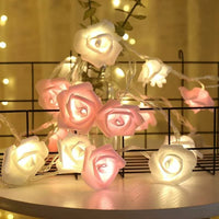 50 Pink n White Rose 3D Fairy Lights 5M LONG String, Battery (AA) Indoor & Outdoor Decorations Wedding Valentines Romantic Room Table Lighting