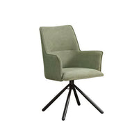 Dining Chair Green Linen Fabric Upholstered Seat Powder Coated Iron Legs
