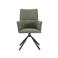 Dining Chair Green Linen Fabric Upholstered Seat Powder Coated Iron Legs
