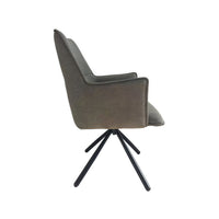 Dining Chair Green Linen Fabric Upholstered Seat Powder Coated Iron Legs