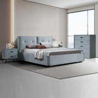 Estella Queen Fabric 4pc Bedroom Suite With Linear Division & Button Studding Headboard