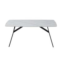 Dining Table Rectangular Shape White Sintered Stone Top Powder Coated Iron Legs