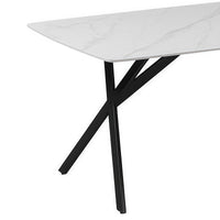 Dining Table Rectangular Shape White Sintered Stone Top Powder Coated Iron Legs