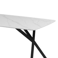 Dining Table Rectangular Shape White Sintered Stone Top Powder Coated Iron Legs