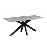 Dining Table Rectangular Shape Grey Sintered Stone Top Powder Coated Iron Legs