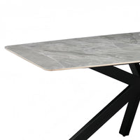 Dining Table Rectangular Shape Grey Sintered Stone Top Powder Coated Iron Legs
