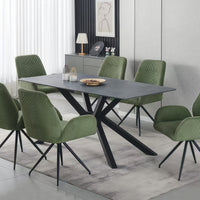 Dining Table Rectangular Shape Green Sintered Stone Top Powder Coated Iron Legs