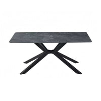 Dining Table Rectangular Shape Green Sintered Stone Top Powder Coated Iron Legs