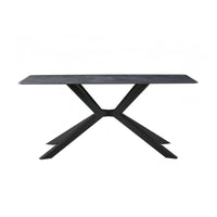 Dining Table Rectangular Shape Green Sintered Stone Top Powder Coated Iron Legs