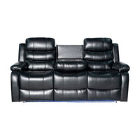 3-2-1 Seater Seater Finest Black Leatherette Recliner Feature Console LED Light Ultra Cushioned