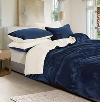 2-in-1 Teddy Sherpa Quilt Cover Set (Navy Blue, Single)