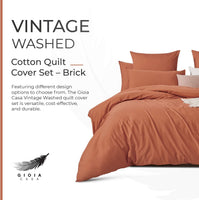 Gioia Casa 100% Cotton Vintage Washed Bed Quilt Cover Set (2Pcs) - Brick - Single