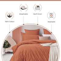 Gioia Casa 100% Cotton Vintage Washed Bed Quilt Cover Set (2Pcs) - Brick - Single