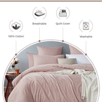 100% Cotton Vintage Washed Bed Quilt Cover Set - Pink - Single