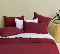 Vintage Washed Microfibre Quilt Cover Set (Burgundy, Double)