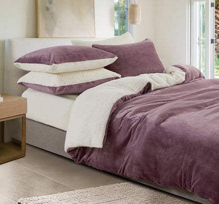 2-in-1 Teddy Sherpa Quilt Cover Set (Mauve, King)