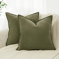 Linen Cushion Covers - 30% Linen 70% Cotton Blend, Soft & Breathable with Hidden Zipper Design - Olive Green, 45cm x 45cm ...