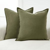 Linen Cushion Covers - 30% Linen 70% Cotton Blend, Soft & Breathable with Hidden Zipper Design - Olive Green, 45cm x 45cm ...