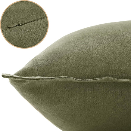 Linen Cushion Covers - 30% Linen 70% Cotton Blend, Soft & Breathable with Hidden Zipper Design - Olive Green, 45cm x 45cm ...