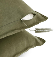 Linen Cushion Covers - 30% Linen 70% Cotton Blend, Soft & Breathable with Hidden Zipper Design - Olive Green, 45cm x 45cm ...