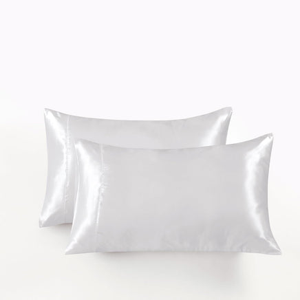 Satin Pillowcases - Silky Soft Polyester Satin with Zipper Closure - White, 48cm x 73cm (Twin Pack)