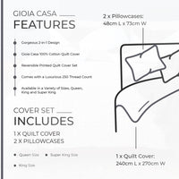 Gioia Casa 100% Cotton Manhattan Reversible Printed Quilt Cover Set - Super King Size