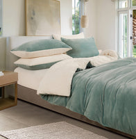 Gioia Casa 2 in 1 Teddy Sherpa Quilt Cover Set and Blanket (Sage Green, Super King)