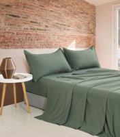 Vintage Washed Microfibre Sheet Set with 2 Pillowcases - Khaki Green - Super King