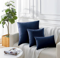 Twin-Pack Velvet Cushion Covers - Soft Microfibre Cushion Covers with Hidden Zipper (Navy Blue, 65cm*65cm)