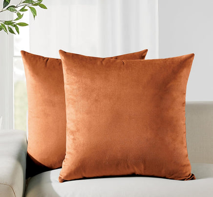Twin-Pack Velvet Cushion Covers - Soft Microfibre Cushion Covers with Hidden Zipper (Terracotta, 65cm*65cm)