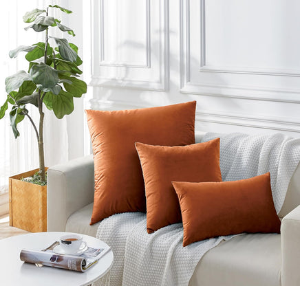 Twin-Pack Velvet Cushion Covers - Soft Microfibre Cushion Covers with Hidden Zipper (Terracotta, 65cm*65cm)