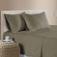 400TC 100% Cotton Sateen Premium Sheet Set 40cm Wall Mocha King Single
