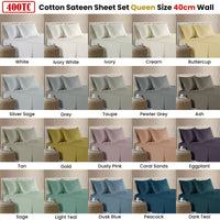 400TC 100% Cotton Sateen Premium Sheet Set 40cm Wall Tan Queen