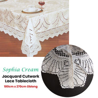 Chapel Gate Sophia Cream Jacquard Cutwork Lace Tablecloth 180 x 270 cm