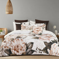 Bianca Somerset White Cotton Sateen Floral Quilt Cover Set Double