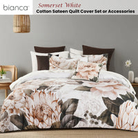 Bianca Somerset White Cotton Sateen Floral Quilt Cover Set King