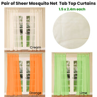 Pair of Sheer Mosquito Net Tab Top Curtains 150 x 240 cm Lime
