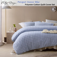 Vintage Design Homewares Parquet Snooze Blue Polyester Cotton Quilt Cover Set Queen