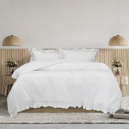Algodon Adele White Cotton Ruffle Quilt Cover Set King